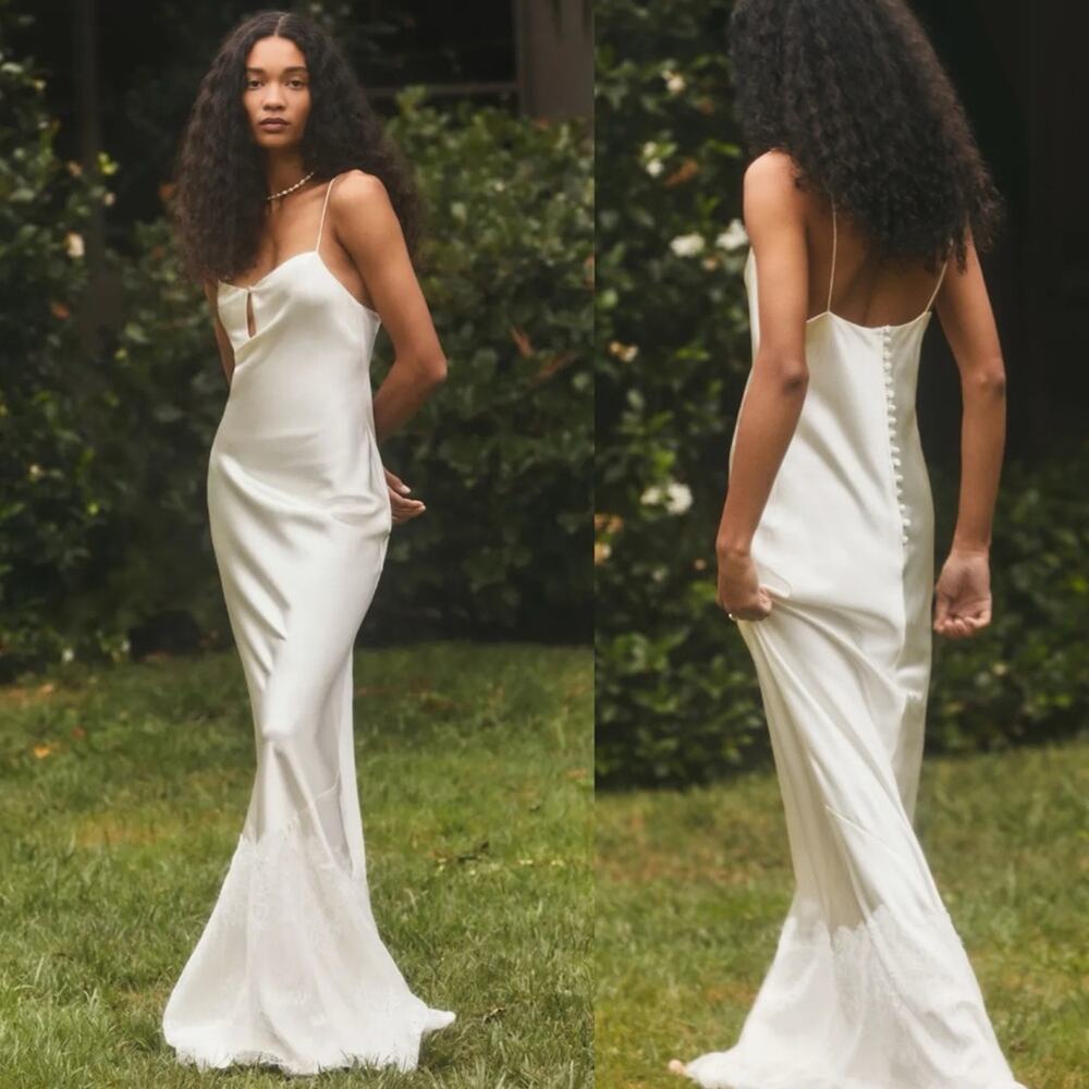 Reformation Tullamore Silk Lace Hem Button Back Gown